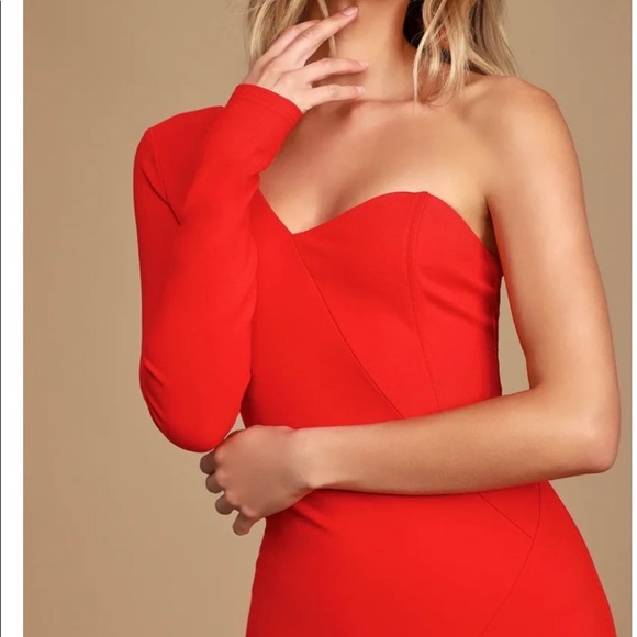 NWT Lulus one shoulder red bodycon dress, size XS - Picture 3 of 12